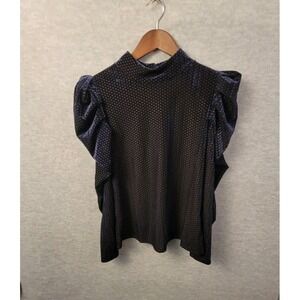 NWT Cato Womens Cute Rouched Shoulder Blue Velvet Blouse Size Medium